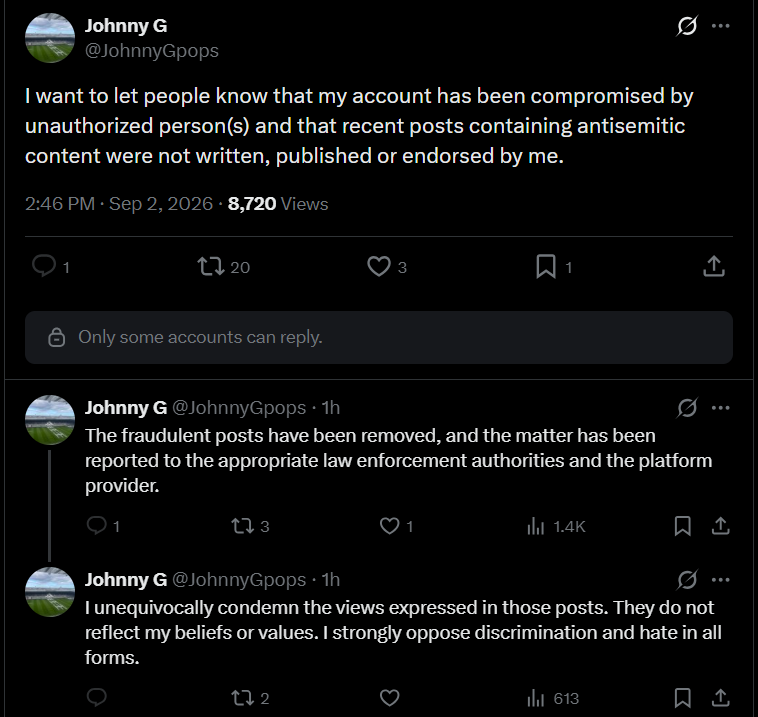 Is it likely that the antisemitic account was actually hacked on X?
